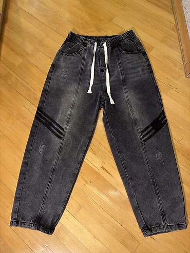 jogger: Qara-boz rəngli cins jogger şalvar - Kəsim: rahat/relaxed fit, düz — 1