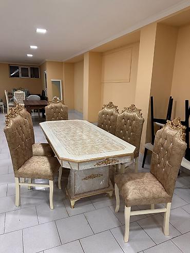 parta stullari: Klassik üslubda yemək dəsti - Komplekt: 1 ədəd iri düzbucaqlı masa + — 1
