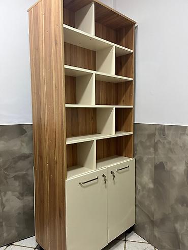 kitab dolabı: İki rəngli kitablıq/raf sistemi - Material: laminat-MDF (ağ/krem — 1