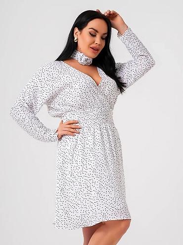Повседневные платья: Ликвидация остатков. Платье в горошек с шарфом-цветок - Цвет и белый — 8