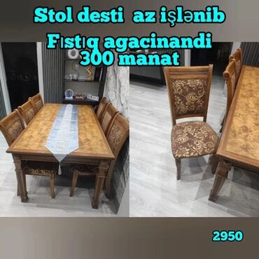 mərmər masa: Qonaq otağı üçün, İşlənmiş, Açılmayan, Dördbucaq masa, 6 stul