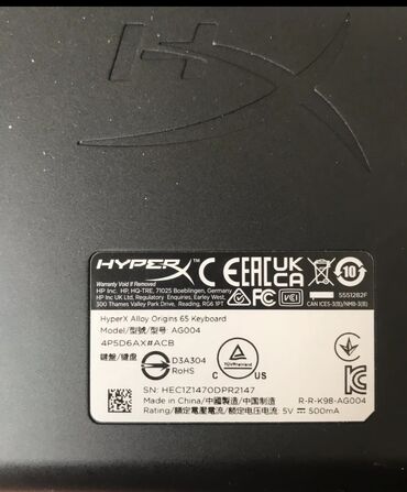 ноуты: Клавиатура, HyperX, Механическая, Проводное подключение, Размер: 65%