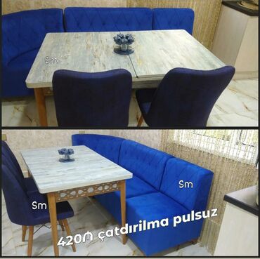 Mətbəx üçün, Yeni, Açılan, Dördbucaq masa, 2 stul