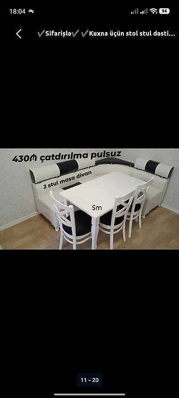 taxt ortukleri: Mətbəx üçün, Yeni, Açılmayan, Dördbucaq masa, 2 stul — 1