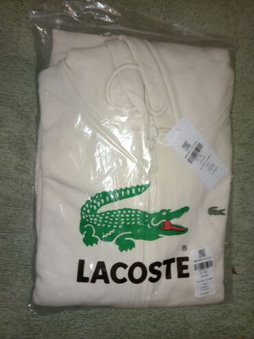 zenske krem pantalone m: Sweatshirt, XL (EU 54), Lacoste, color - White, With a zipper