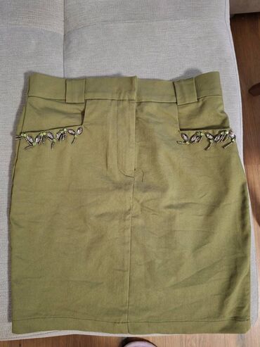 plisirana suknja: S (EU 36), Mini, bоја - Maslinasto zelena
