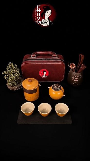 su cen: Çay dəsti, rəng - Narıncı, Keramika, 3 nəfərlik, Yaponiya — 4