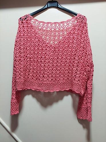 uomo torbe: Ručno heklani ženski kardigan/bolero u roze boji. - Materijal — 2