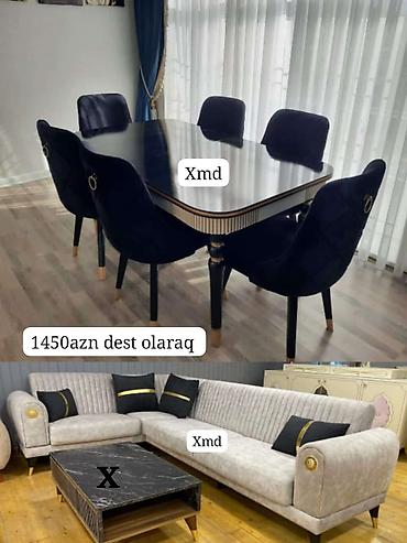 plastik stol stullar: Mebel dəsti - Yemək masası və 6 ədəd stul: Parlaq qara səthli — 1