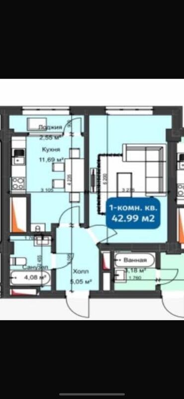 Продажа квартир: 1 комната, 42 м², Элитка, 11 этаж, ПСО (под самоотделку)
