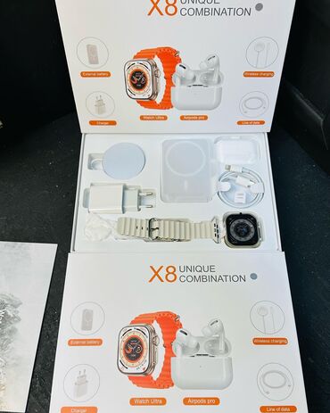 hk 9 pro: Смарт часы КОМБО НАБОР X8 набор 6 в 1, watch ultra + airpods pro 2 +