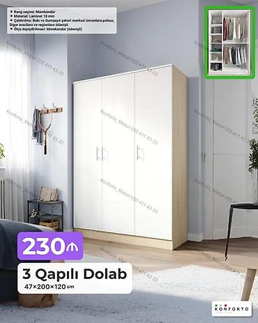 skaf: 3 qapılı geyim dolabı Ölçü: 47 × 200 × 120 sm Xüsusiyyətlər: - — 1