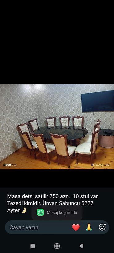 Masa detsi satilir 750 azn. 10 stul var. Tezedi kimidir. Ünvan