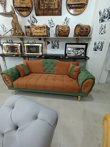 Divanlar: Yaşıl-narıncı rəng kombinasiyalı 3 nəfərlik divan - Dizayn — 3