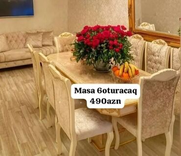 sederek stol stul: Dördbucaq masa, Qonaq otağı üçün, 6 nəfər, Açılmayan, Azərbaycan, Zəmanətli