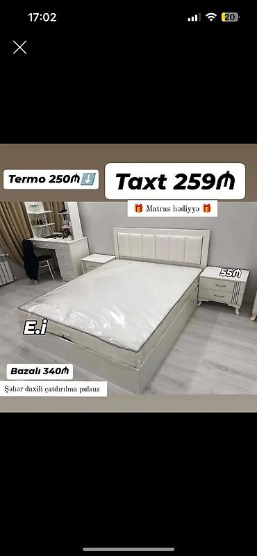 tirmolar: Ağ rəngli yataq dəsti: - Taxt: 259₼ - Bazalı versiya: 340₼ - Termo — 1