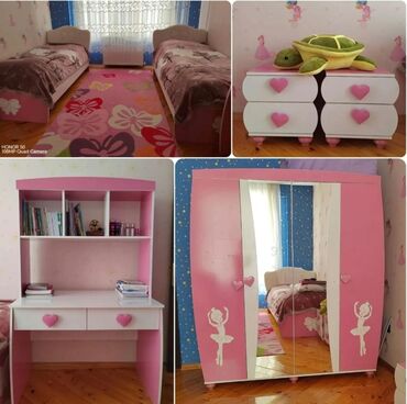 Детские и подростковые гарнитуры: Для девочки, Односпальная кровать, Письменный стол, Шкаф, Трюмо