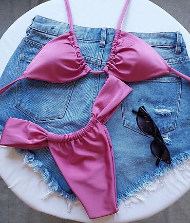 push up helanke iskustva: Ružičasti bikini set – trouglasti gornji deo i donji deo sa mašnama sa — 2