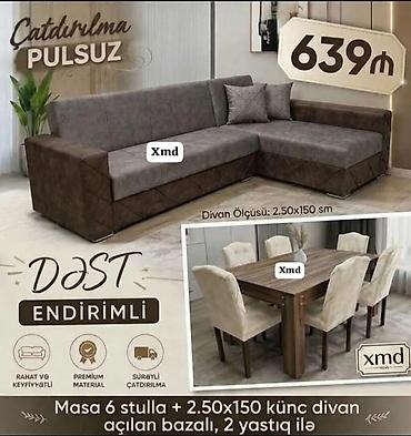 Endirimli Dəst – Künc divan + masa və 6 stul - Künc divan ölçüsü