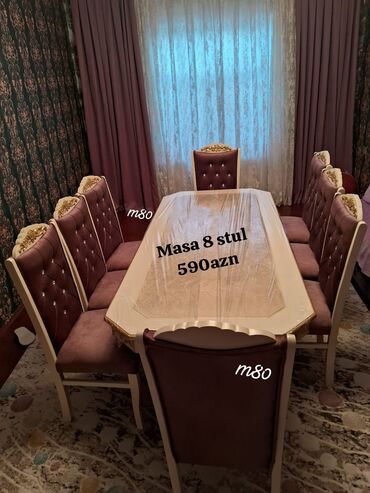 stol ve stul: Düz masa, Qonaq otağı üçün, 8 nəfər, Zəmanətli