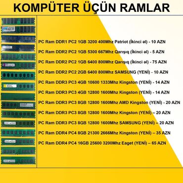 Videokartlar: Kompüter üçün Ramlar (DDR2/DDR3/DDR4) ⭐PC Ram DDR1 PC2 1GB 3200 400Mhz