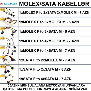 Prosessorlar: Kabellər "Molex/SATA" 🚚Metrolara və ünvana çatdırılma var