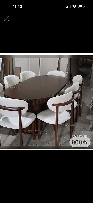 Yemək otağı üçün modern masa və 6 ədəd stul dəsti - Masa forması