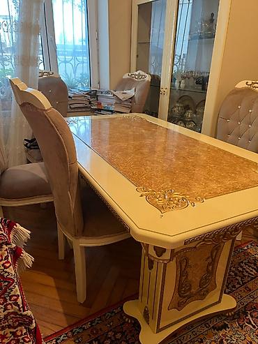 Mebel: Qonaq otağı üçün, İşlənmiş, Açılan, Dördbucaq masa, 6 stul — 7