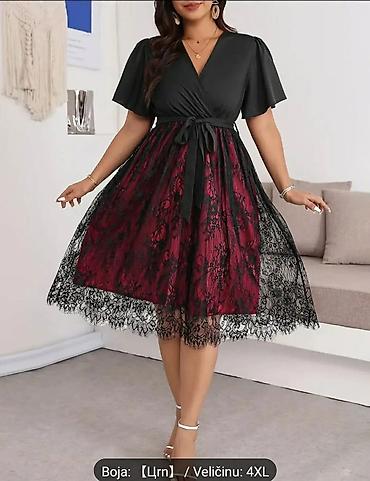 sparrow helanke: Elegantna plus size haljina 4XL – midi dužina, crno-bordo kombinacija — 1