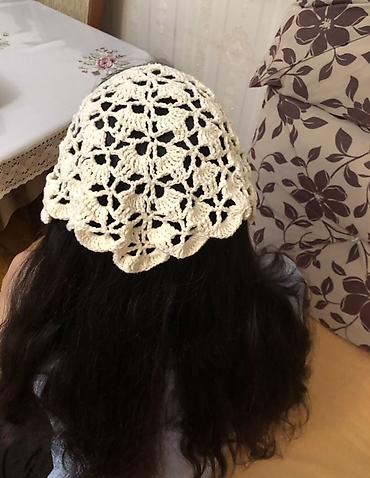 baş ortusu: Zərif əl işi kroşe saç örtüsü/bandana - Material: qalın, yumşaq — 4