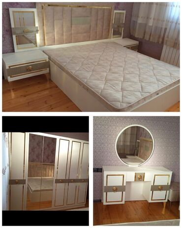 двуспальные кровати в баку: Yataq dəsti satılır 1000₼. Yeni kimidir.taxt bazalıdır,matrası