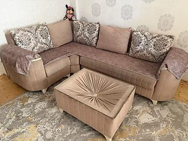 yatax dəsdi: Künc divan dəsti – pouf ilə - Rəng: pastel bej/şamua tonları - — 1