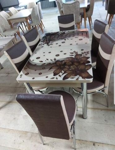 Setovi stolova i stolica: Trpezarijski set – sto sa staklenom pločom i šest stolica - Set — 4