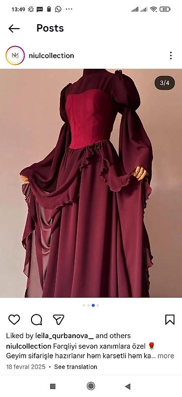 cone korse: Bordo rəngli, romantik siluetli uzun libas. Modelin önündə formaverən — 2