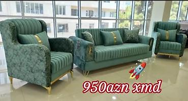 cat 6: Yaşıl rəngli 3 parçadan ibarət dəst: 1 divan + 2 kreslo. Şaquli — 1