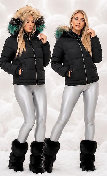 helanke sa krznom: Ženska zimska jakna sa kapuljačom i raskošnim krznom - Model: kratka — 3