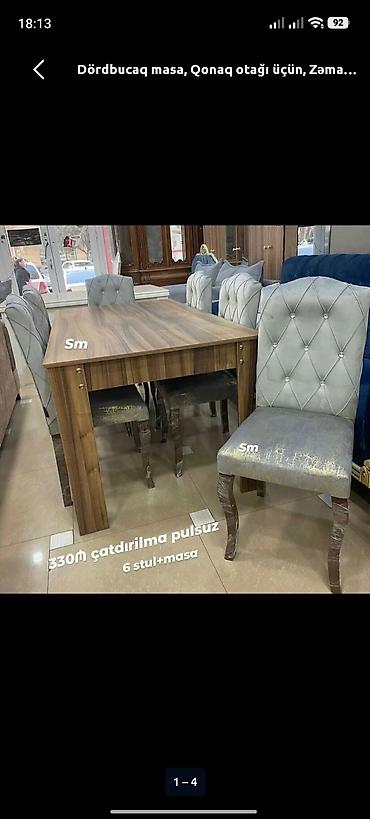 restoran stullari: Qonaq otağı üçün, Yeni, Açılmayan, Dördbucaq masa, 6 stul — 1