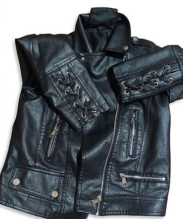 bomber kurtka: Qara biker tərzində dərili gödəkcə.Tezedir.9--11yas qiz usaga — 2