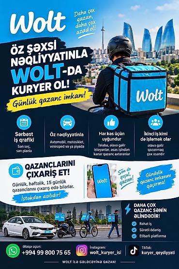minivan taksi: Sürücü-kuryer tələb olunur, Şəxsi nəqliyyat vasitəsi ilə, Gündəlik ödəniş, Təcrübəsiz — 1