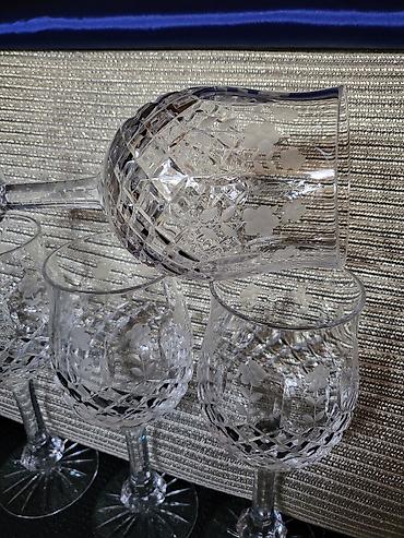 Čaše: Case kristal,gravura za vino 80te.god. Masivne case kristal za vino — 6