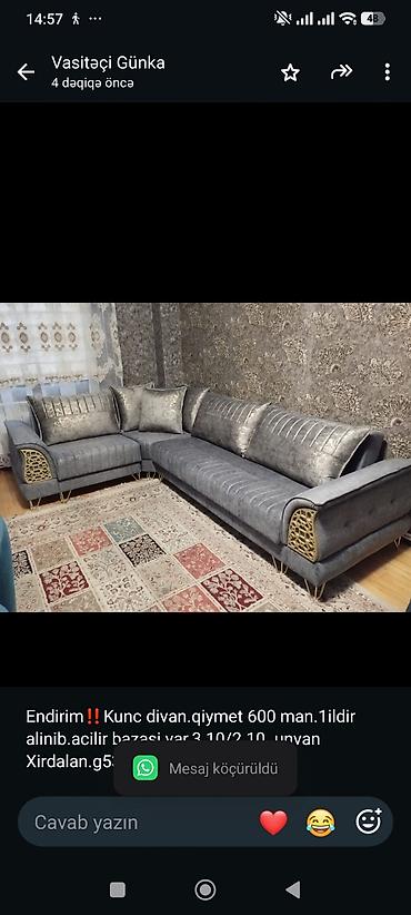 divan alan: Endirim‼️Kunc divan.qiymet 600 man.1ildir alinib.acilir bazasi — 1