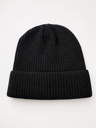 Kişi geyimləri: Qara trikotaj papaq (beanie) - Klassik dizayn: çevik qatlanmış kənar — 1