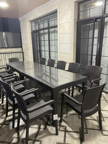 metbex stolu qiymeti: Balkon üçün, Açılmayan, Dördbucaq masa, 8 stul