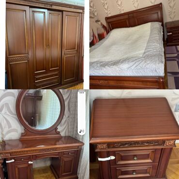 spalni destleri: Двуспальная кровать, 2 тумбы, Шкаф, Трюмо, Б/у