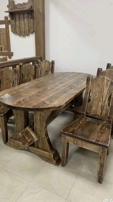 Bağ, çöl masa və oturacaq dəstləri: Yeni, Dördbucaq masa, 6 stul, Açılmayan, Stullar ilə, Taxta, Azərbaycan — 8