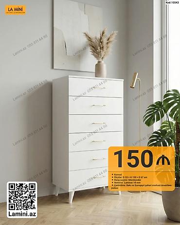 Komodlar: Məhsul: Komod • Ölçülər: D 33 × H 150 × E 67 sm • Material: 18 mm — 1