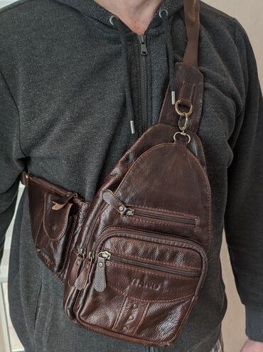 sport çantalar: Мужская нагрудная сумка! Материал: 100% натуральная кожа!