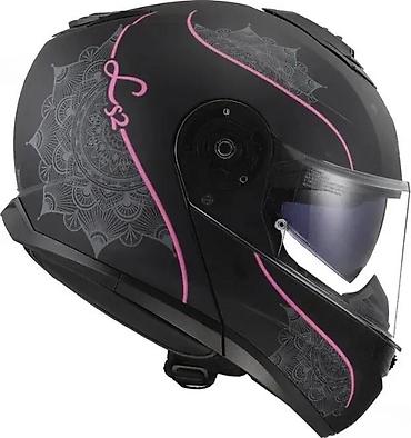 10 cm: LS2 modularna motociklistička kaciga – crna mat sa roze detaljima i — 6