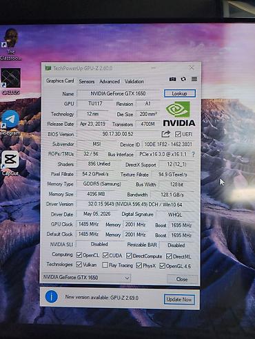 gtx 1650 notebook: Videokart MSI GeForce GTX 1650, 4 GB, Yeni — 4