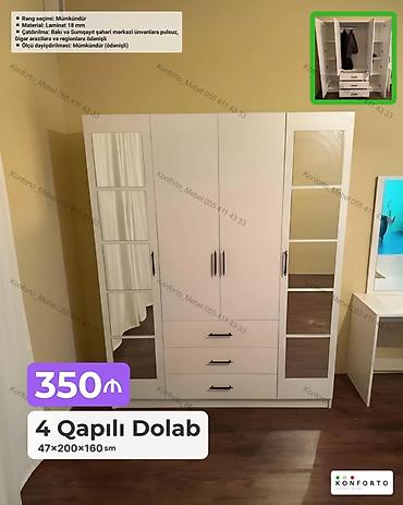Ev və bağ: 4 qapılı paltar dolabı - Ölçü: 47×200×160 sm - Material: 18 mm — 1
